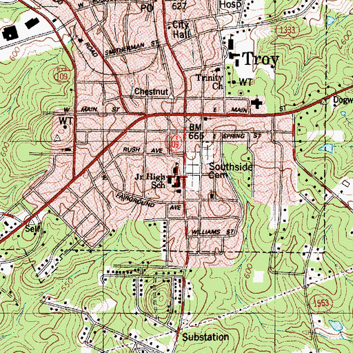 Topographic Map of Troy Junior High School, NC