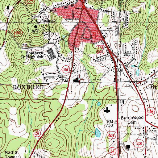 Topographic Map of South Elementary School, NC