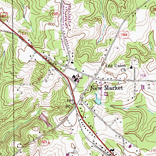 Topographic Map of New Market Elementary School, NC