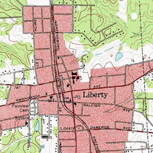 Topographic Map of Liberty Elementary School, NC