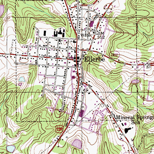 Topographic Map of Ellerbe Elementary School, NC