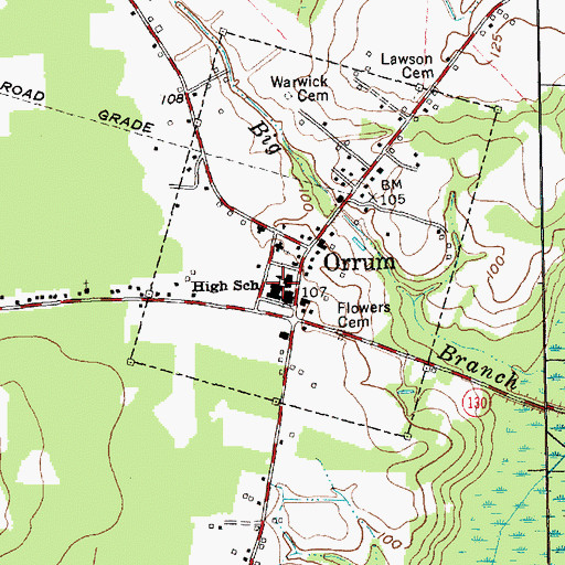 Topographic Map of Orrum High School, NC