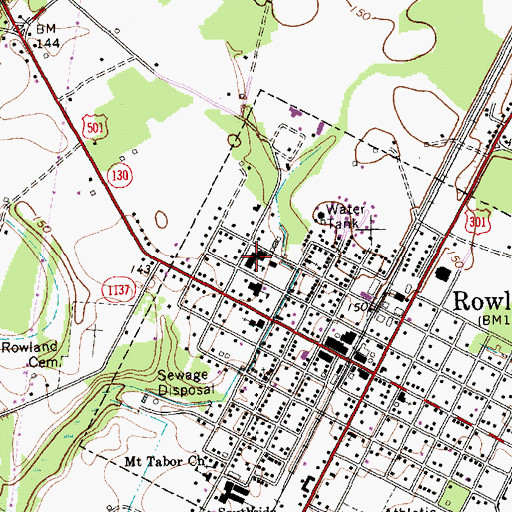 Topographic Map of Rowland Middle School, NC