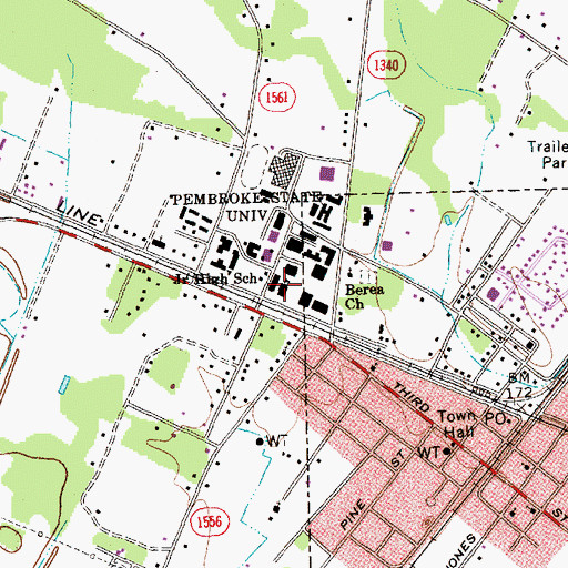 Topographic Map of Pembroke Elementary School, NC