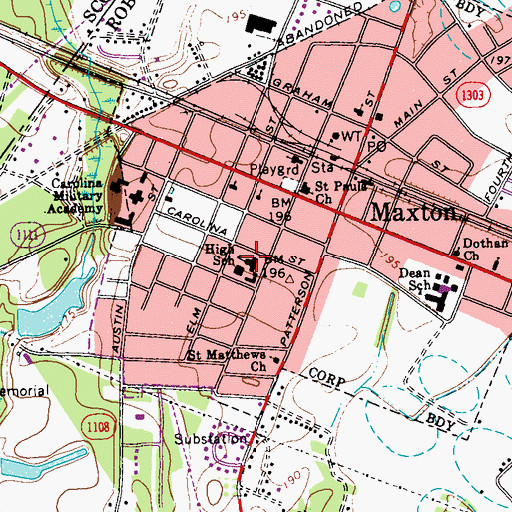 Topographic Map of Townsend Middle School, NC