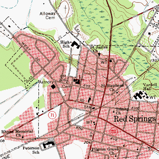 Topographic Map of Red Springs Middle School, NC