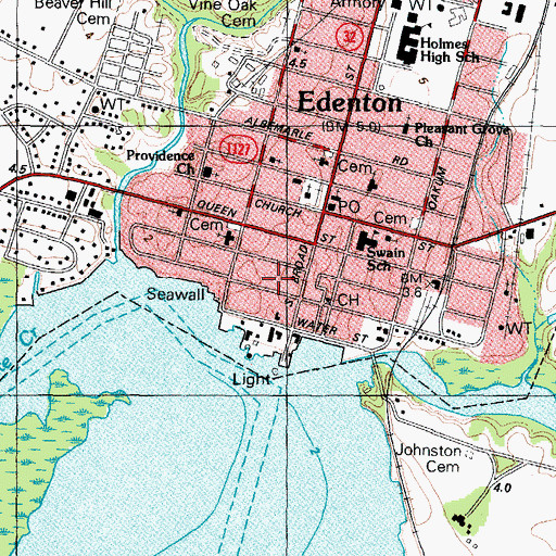 Topographic Map of Beverly Hall, NC