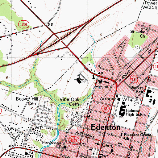 Topographic Map of Vidant Chowan Hospital, NC