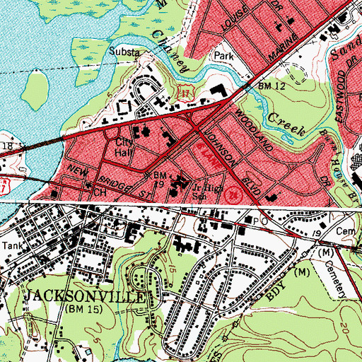 Topographic Map of New Bridge Middle School, NC