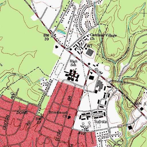 Topographic Map of Jacksonville Senior High School, NC