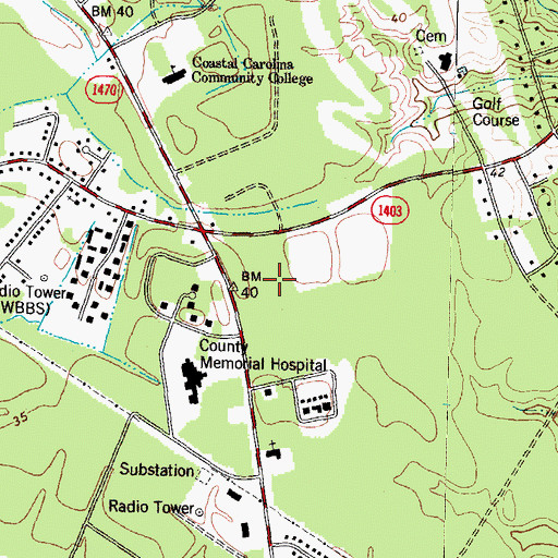 Topographic Map of Jacksonville North, NC