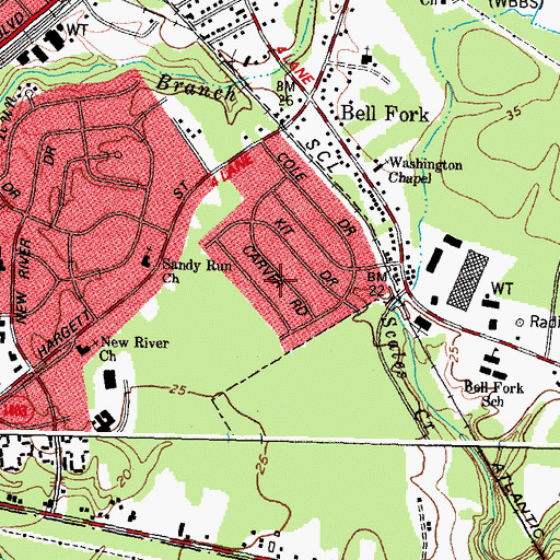 Topographic Map of Bell Fork Park, NC