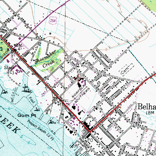Topographic Map of Belhaven Elementary School, NC