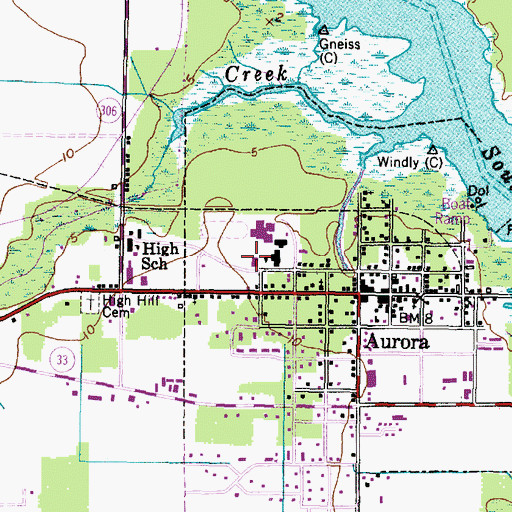 Topographic Map of Aurora High School, NC