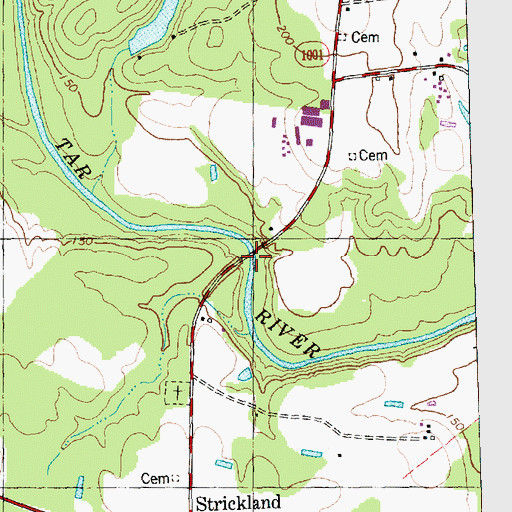 Topographic Map of Stricklands Bridge, NC
