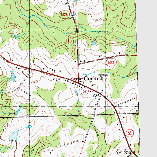 Topographic Map of Corinth Church, NC