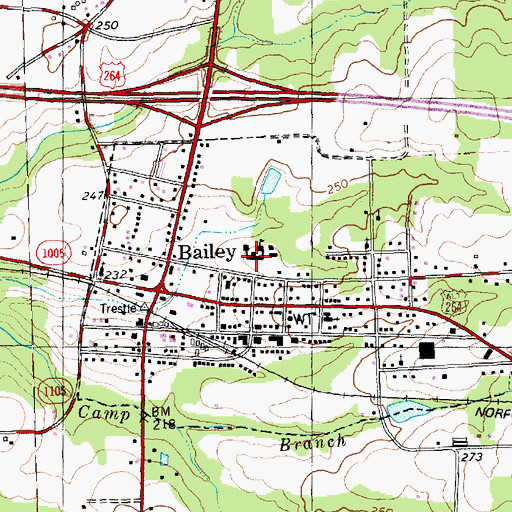 Topographic Map of Bailey Elementary School, NC