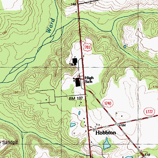 Topographic Map of Hobbton High School, NC