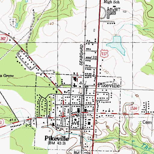 Topographic Map of Pikeville Elementary School, NC