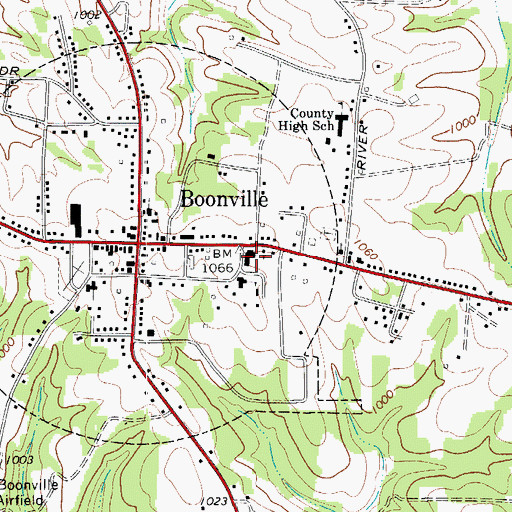 Topographic Map of Boonville Elementary School, NC