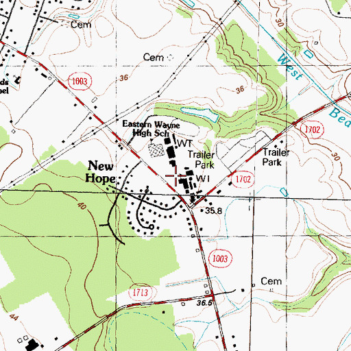 Topographic Map of Eastern Wayne Elementary School, NC