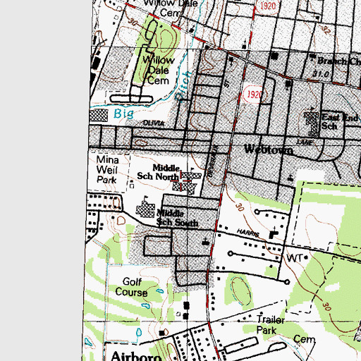 Topographic Map of Dillard Elementary School, NC