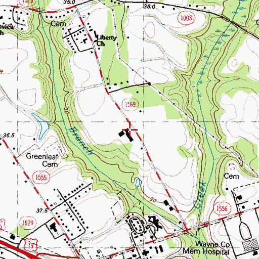 Topographic Map of Wayne County Day School, NC