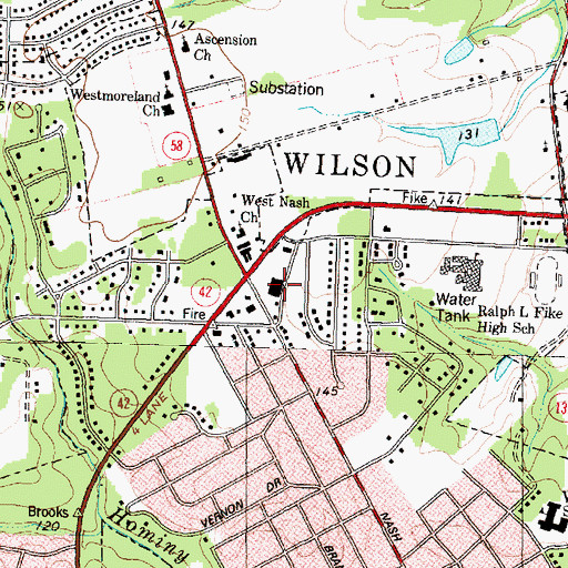 Topographic Map of Wrenn Village Shopping Center, NC