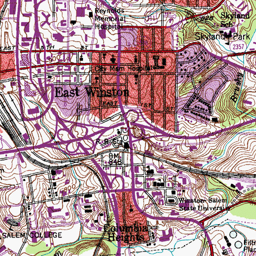 Topographic Map of Winston - Salem Fire Department Lester E Ervin Fire Station 4, NC