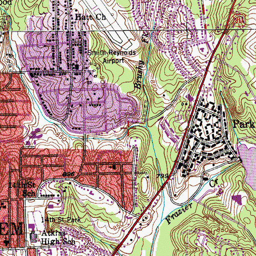 Topographic Map of Ashley School, NC