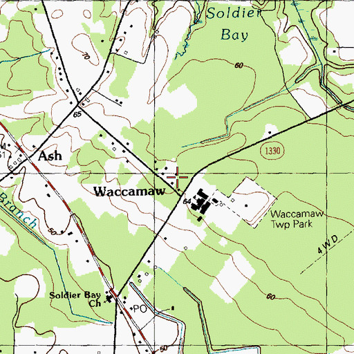 Topographic Map of Waccamaw, NC