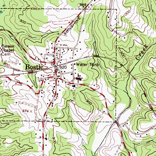 Topographic Map of Bostic Elementary School, NC