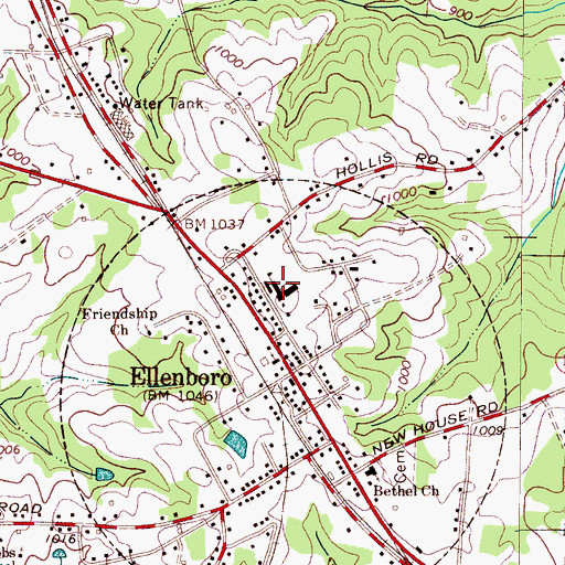 Topographic Map of Ellenboro Elementary School, NC