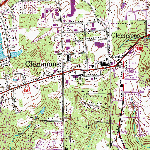 Topographic Map of Clemmons Village Shopping Center, NC