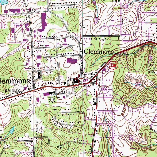Topographic Map of Clemmons Elementary School, NC