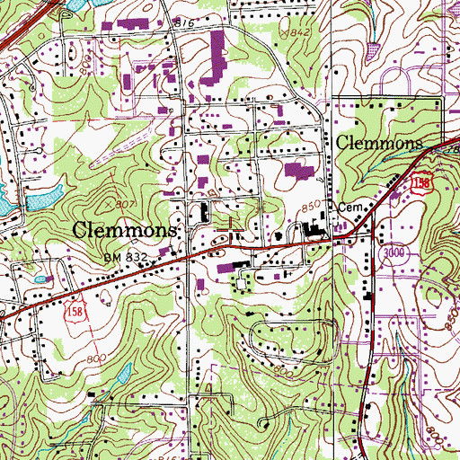 Topographic Map of Clemmons Center, NC