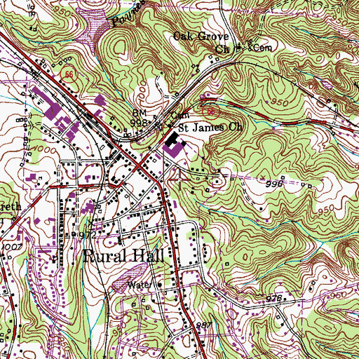 Topographic Map of Rural Hall Elementary School, NC