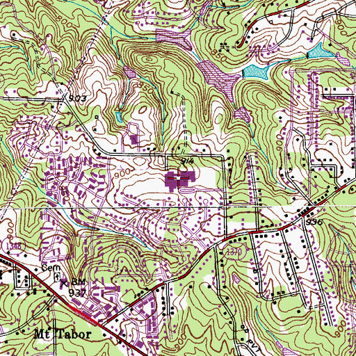 Topographic Map of Mount Tabor High School, NC