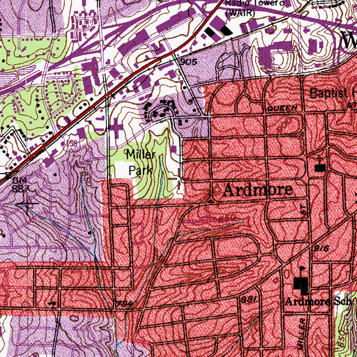 Topographic Map of Thruway Shopping Center, NC