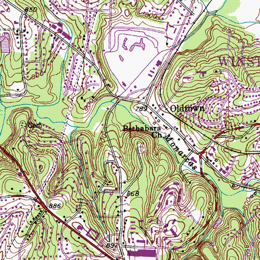 Topographic Map of Historic Bethabara Park, NC