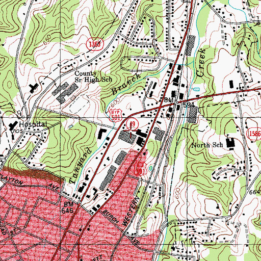 Topographic Map of Woody Village Shopping Center, NC
