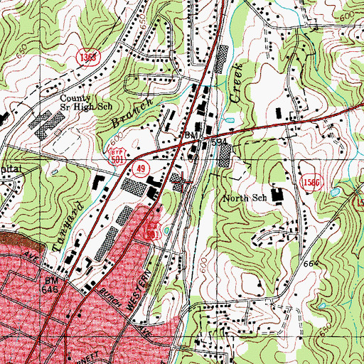Topographic Map of Westfield Plaza, NC