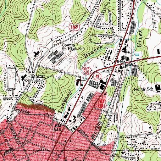 Topographic Map of Madison Square Shopping Center, NC