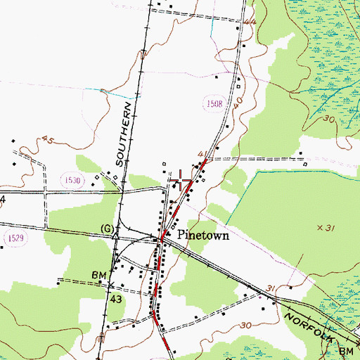 Topographic Map of Pinetown Elementary School, NC