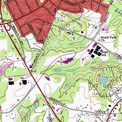Topographic Map of Reidsville Junior High School, NC