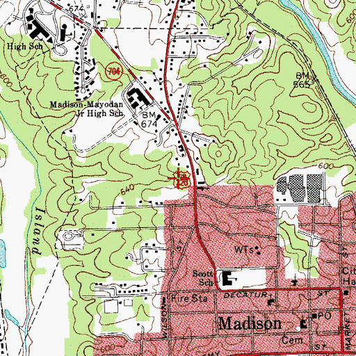 Topographic Map of Rockingham Square Shopping Center, NC