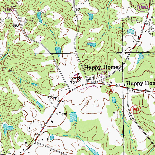 Topographic Map of Happy Home Elementary School, NC