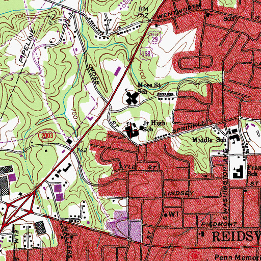 Topographic Map of Reidsville Middle School, NC