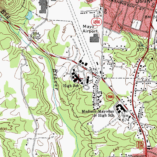 Topographic Map of Madison-Mayodan High School, NC