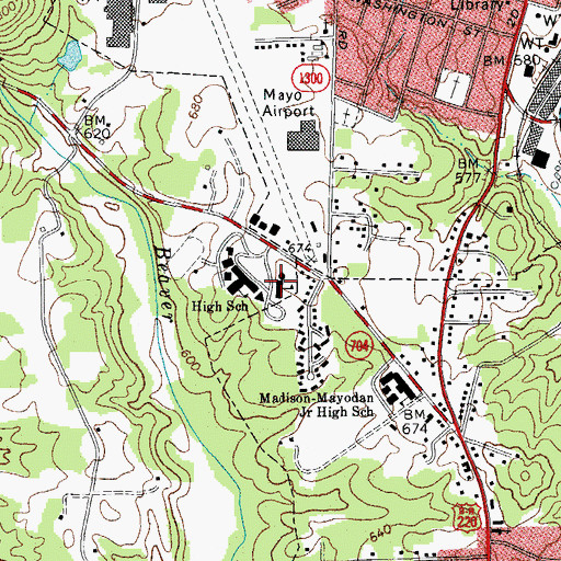 Topographic Map of John W Dillard Elementary School, NC